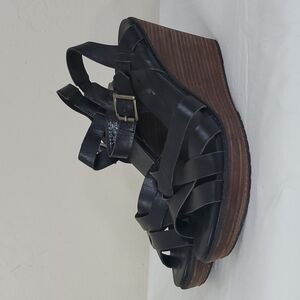 TIMBERLAND Danforth Black Leather Strappy Wedge Heels Size 10